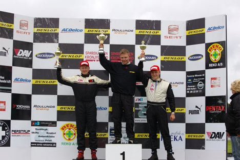 Vinderne fra løb 2, nr. 1 Dennis Bannergaard, nr. 2 Jørn Vestergaard og nr. 3 Nick Reimersø